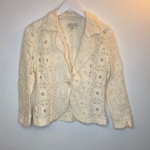 Adrienne Vittadini Lace Floral Jacket Cream